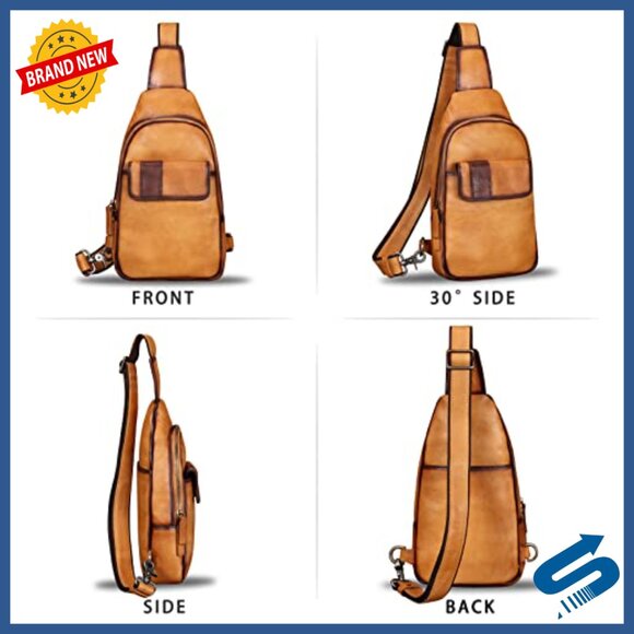 Genuine Leather Sling Backpack - Vintage Crossbody Daypack for Men Women main image 6